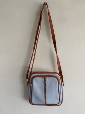 Valentina Two-Tone Light Blue and Brown Crossbody Bag